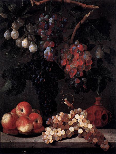 Bodegon de uvas, manzanas y ciruelas